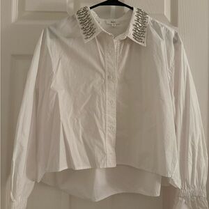 A.L.C. Monica White Button Down Shirt with Embellished Collar